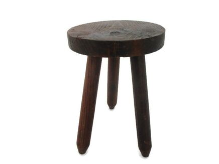 Vintage Hand Carved wood Tripod Milking Stool Pedestal Table Plant Flower Bonsai Stand Side Table Barn Country Style Authentic