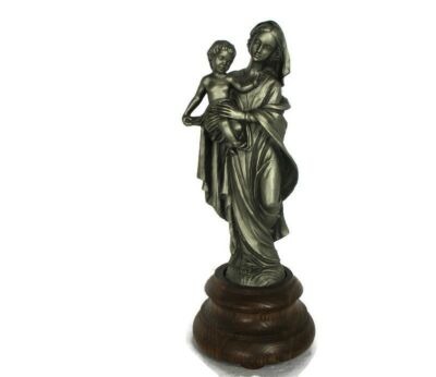 Virgin Mary Our Lady Madonna Resin Statue on Wooden Base Infant Child Rafael style Gorgeous 14.76"