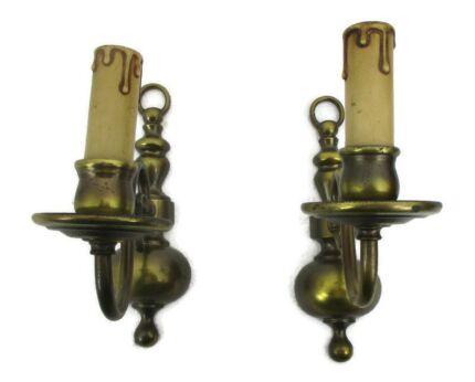 Pair Couple Vintage Ornate Brass Wall Sconces Dutch Colonial
