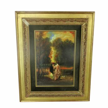 Lovely Painting Gorgeous Ornate Frame From Schleiper & Fils Signed Oil Painting Victorian Couple walking in the woods