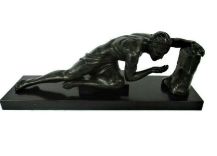 Large Bauhaus Art Deco Sculpture Statue Strong man lifting stone Faux  Bronze Marble Stunning