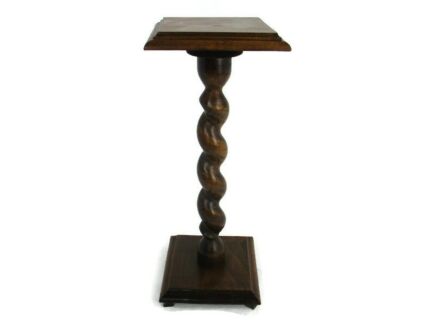 Hand Carved Wooden Barley Twist Pedestal Display Side Table Plant Stand Barn