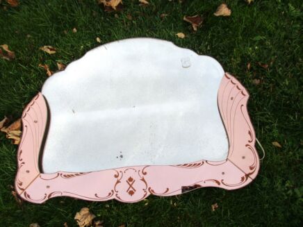 Vintage Oval Mirror Pink Edge Cristalux Vanity Dresser