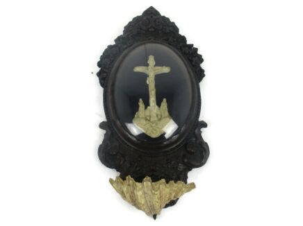 19th C Antique  Hand Made Black Forest Holy Water font WOW Meerschaum Golgotha Crucifixion