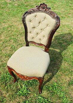 Antique Chair Louis XVI style Carved Wood Hobnails Grey Blue Lovely