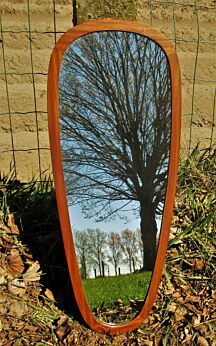 Oval Vintage Mid Century Danish Modern Teak Veneer Frame Mirror Modernist