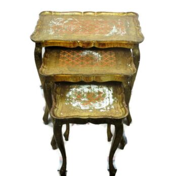 Set of 3 Italian Florentine Hollywood Regency Wood Stacking Nesting Tables