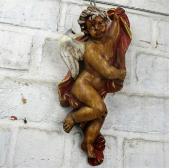 Angel Wall Hanging Figurine Statue Polychrome Plaster Decoration 11.41" H