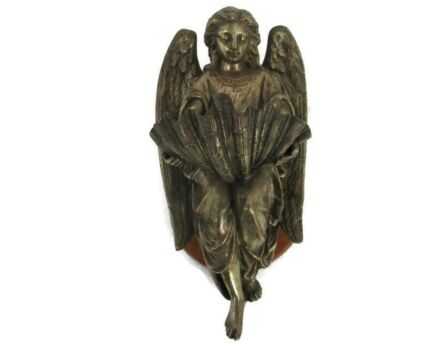 Holy Water Font Vessel Angel Faux Brass Gorgeous Antique Collector HTF 9.25"