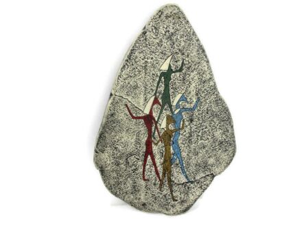 Egyptian Wall Hanging Stoneware Cave Painting Masked Priestesses Holy Ibis