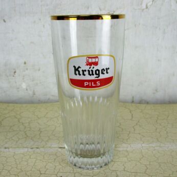 Vintage Kruger Belgian Beer Pilsner Pils Glass Gold Rim HTF Collector