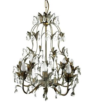 Large Ornate Chandelier Tole ware Crystal Prisms 8 Lights Banco Firenze style