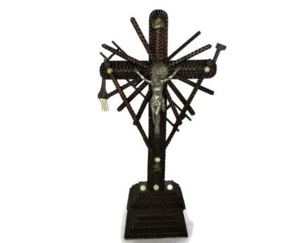Tramp Trench Tramp Folk art Standing Hand Carved Wood Crucifix tools of Passion