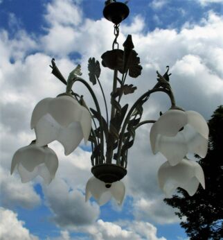 Vintage Lovely Tole Chandelier Ceiling Lamp Leaves Hollywood Regency Shabby chic