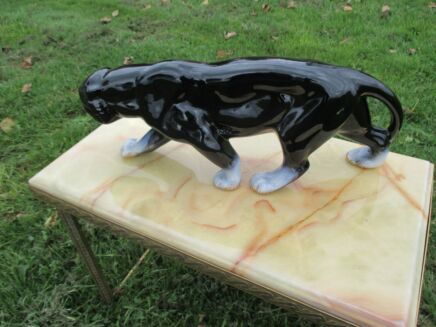 Vintage Decorative Ceramic Black Panter Statue Statuette Marked