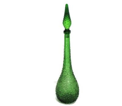 Vintage Art Bubbled Glass Green Empoli Bottle Italian Decorative Retro 20.66"