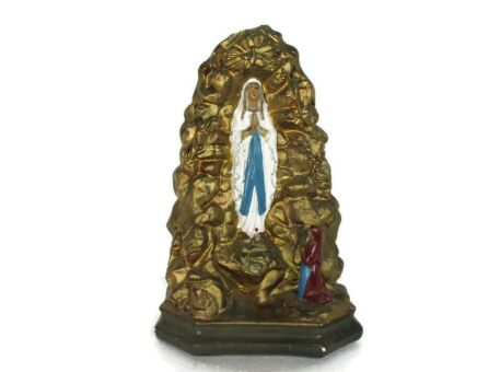 Holy Mother Lourdes Virgin Mary St Bernadette French Statue Shrine Grotto Niche Beautiful Plaster