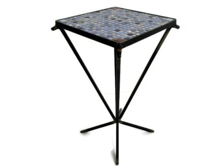 Vintage Small Side Table Plant stand Mosaic tiles Checkered pattern Wrought Iron Funky
