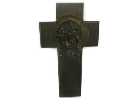Jesus Christ Head of Thorns Sculpture hanging Crucifix Large Eternit Rare Fibre Cement