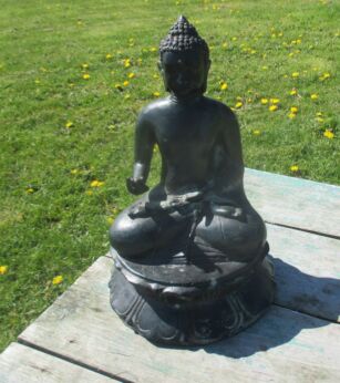 Vintage Black Statuette Figurine Sitting Buddha Brass 11.61"