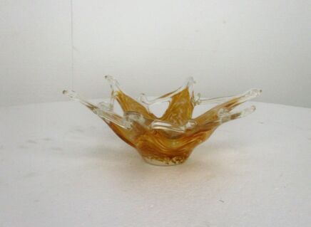 Small Italian Art Glass Amber Yellow Star Bowl Dish Centerpiece Murano Basket