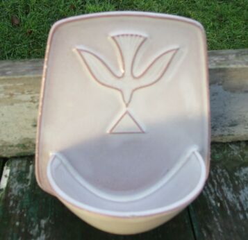 Vintage White Holy Water Font Porcelain Wall Hanging Holy Spirit Dove Marked