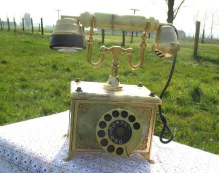 Antique Beautiful Onyx Marble Desk Table Telephone Dial Bells Vintage