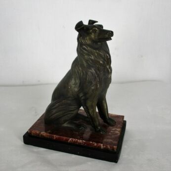 Vintage statue Brass Dog Border Collie on Marble base Figurine Sculpture Sweet