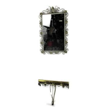 Maison Deknudt Demi Lune Console Top Brass Ornate Mirror Hollywood Regency Set