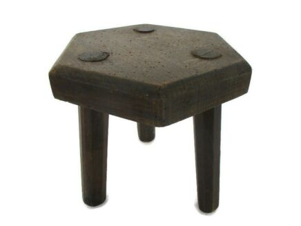 Small Vintage Hand Carved wood Tripod Milking Stool Pedestal Table Plant Flower Bonsai Stand Side Table Barn Country Style Authentic