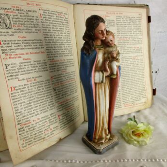 Italian Statue Virgin Mary our Lady Madonna Infant Child Plaster Polychrome 50s