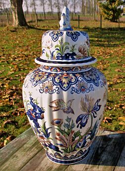Large Beautiful Polychrome Urn Vase Foo Dog Boch Vieux Rhodes Foo Dog Decorative