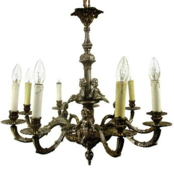Vintage French Angels Putti Chandelier 9 Arms Lights 6 cherubs art Nouveau Style