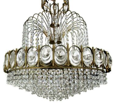 Palwa Chandelier 8 Tier Gold Plated Swarovski Crystal Prisms 1960s Germany HTF