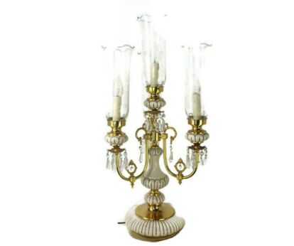 Parlour Table Desk Lamp 4 Lights Porcelain Etched Glass Hollywood Regency Italy