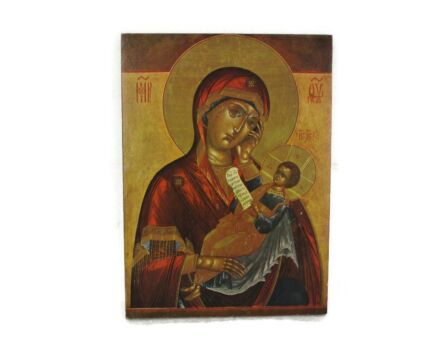 Vintage Florentine Wooden Icon Magnificat Print On wood Infant Child Madonna Virgin Mary Replica after Russian Icon