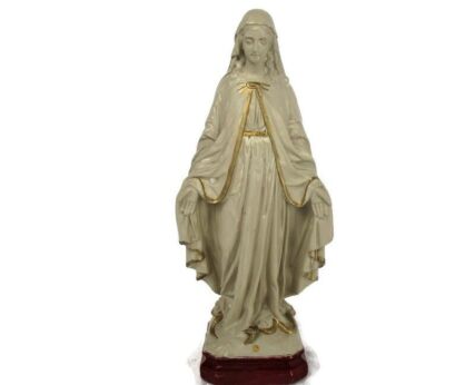 French Vintage Statue Virgin Mary Our Lady Madonna Open Arms White Gold Plaster Lovely Signed Pieraccini Treading on Snake