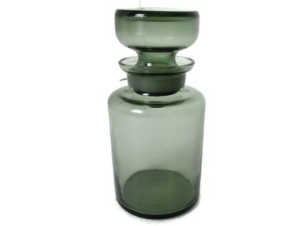 Art glass Scandinavian container  Lid Jar Etched Glass   Apothecary Bottle  Modernist