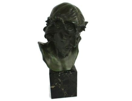 Bust Jesus Christ Faux Bronze Marble Base Statue Art Sculpture Stunning