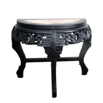 Hand Carved Wood Oriental Marble Top Chinese Half Moon Hall Console Table Sweet