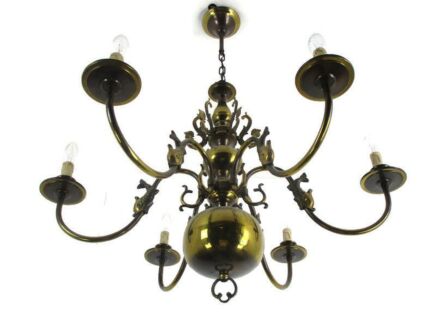 Flemish Dutch Chandelier 6 Arm Lights Brass Mermaids Fish Vintage Barn Lovely