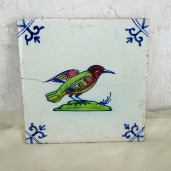 Polychrome HTF Delft Tile Dutch Bird Decorative