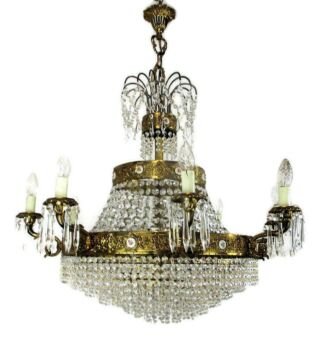 Huge Ballroom Wedding Chandelier Beaded Basket Crystal Prisms 17 Lights Limoges