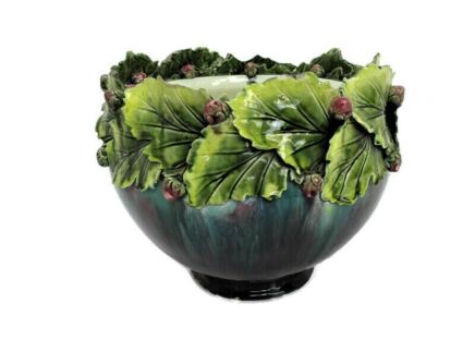 Large Planter French Pottery Faience Majolica Flowers Rose Buds Vintage Gorgeous