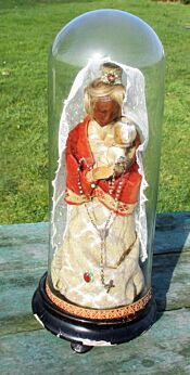 Vintage Madonna Virgin Mary Baby Jesus Wax Pressed Glass Round Globe Dome
