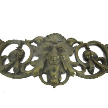 Large Antique Cast Brass Furniture Trim Ornate Reclaimed Hardware Goats face Gothic Architectural