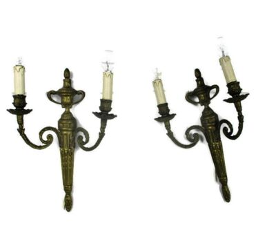 Couple Pair Two-Arm Double Wall Sconces Lighting French Empire Antique Vintage