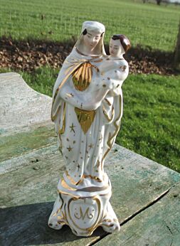 Antique Small Virgin Mary Child Porcelain Statuette Vieux Bruxelles 19th Century