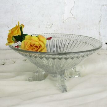 Clear Art Deco Nouveau Centerpiece Dish Fruit Bowl Art Glass Marked