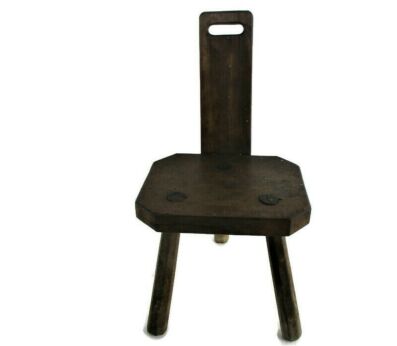 Vintage Hand Carved wood  Milking Stool Chair Pedestal   Plant Flower Bonsai Stand Side  e Barn Country Style Funky Authentic Tripod